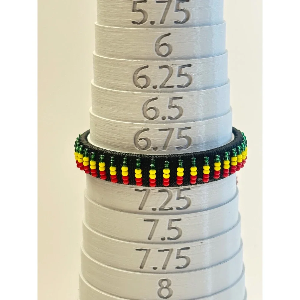 Rasta Beaded Bracelet Black Woven Cord Adjustable Red Yellow Green Seed Bead